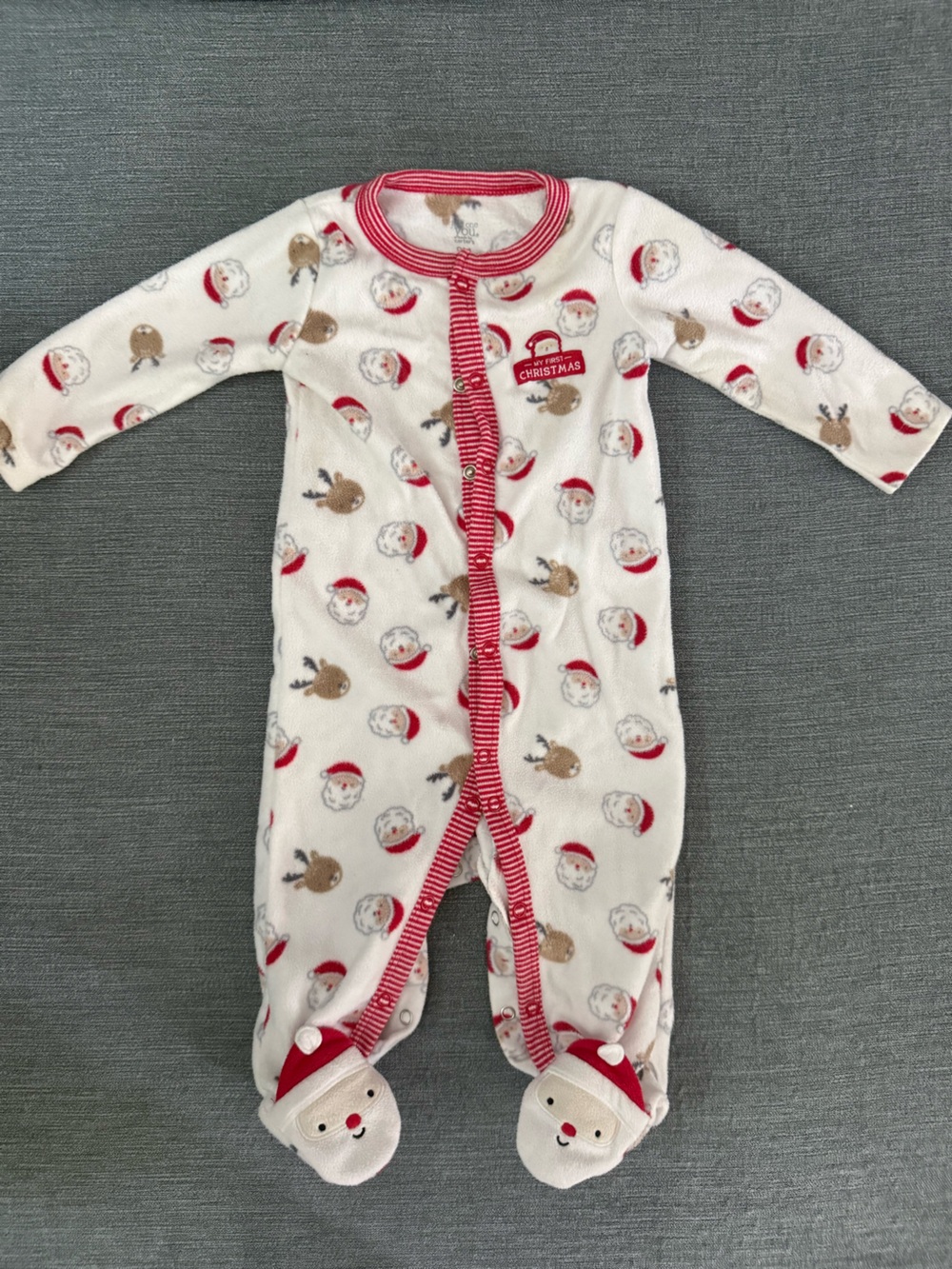 Carter's White & Red Santa Reindeer Fleece Footed Sleep Sack
